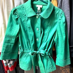 LOFT | Green Cinch Waist Button Down Jacket with Collar Size 12